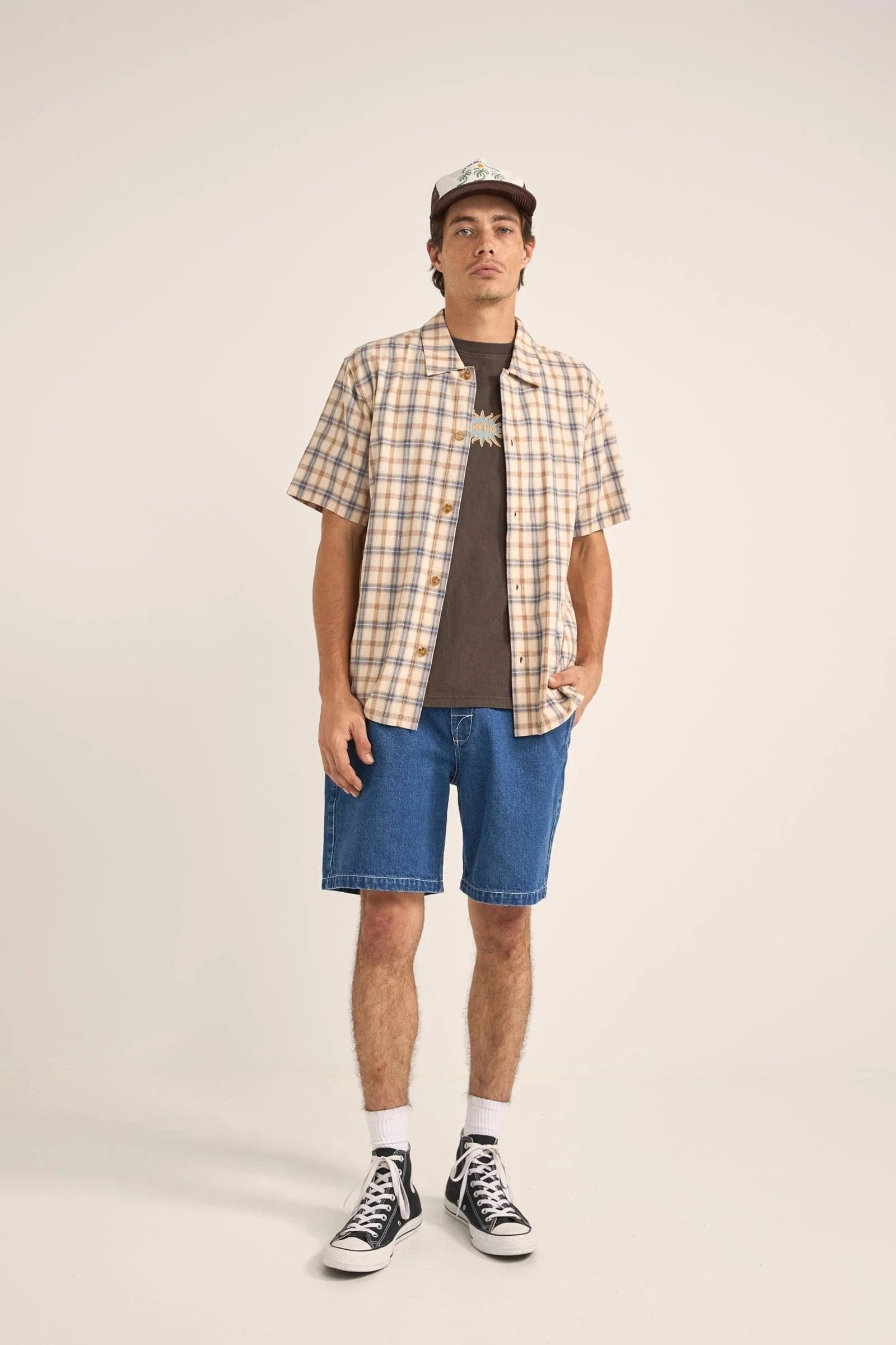 Rhythm Mens Check SS Shirt - Natural Rhythm Check SS Shirt - Natural Splash Swimwear Mens