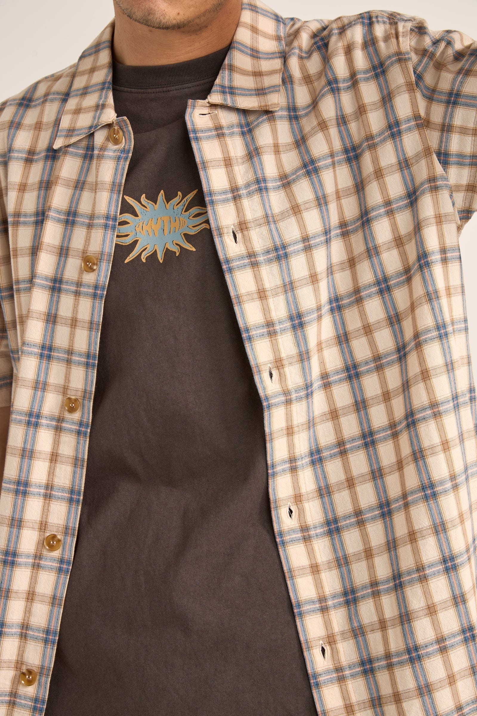 Rhythm Mens Check SS Shirt - Natural Rhythm Check SS Shirt - Natural Splash Swimwear Mens