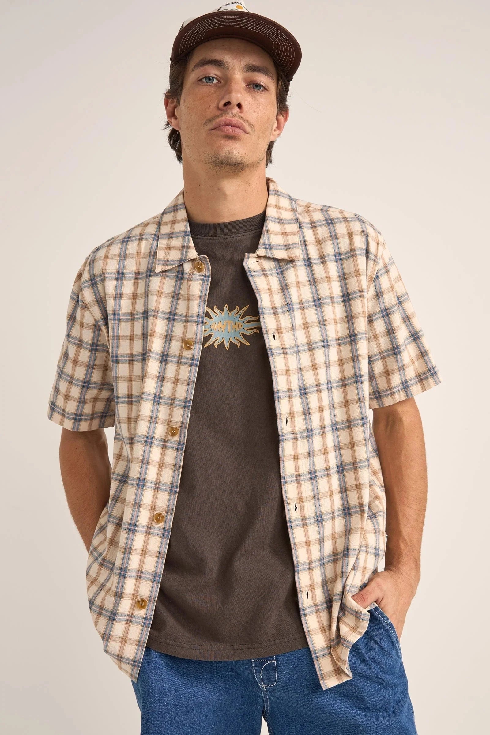 Rhythm Mens Check SS Shirt - Natural Rhythm Check SS Shirt - Natural Splash Swimwear Mens