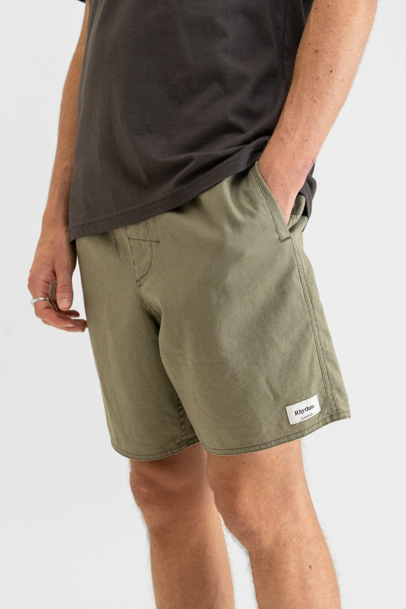 Rhythm Mens Classic Linen Jam Shorts CL21M-JA11 Splash Swimwear Mens Olive / 30 9360397091595