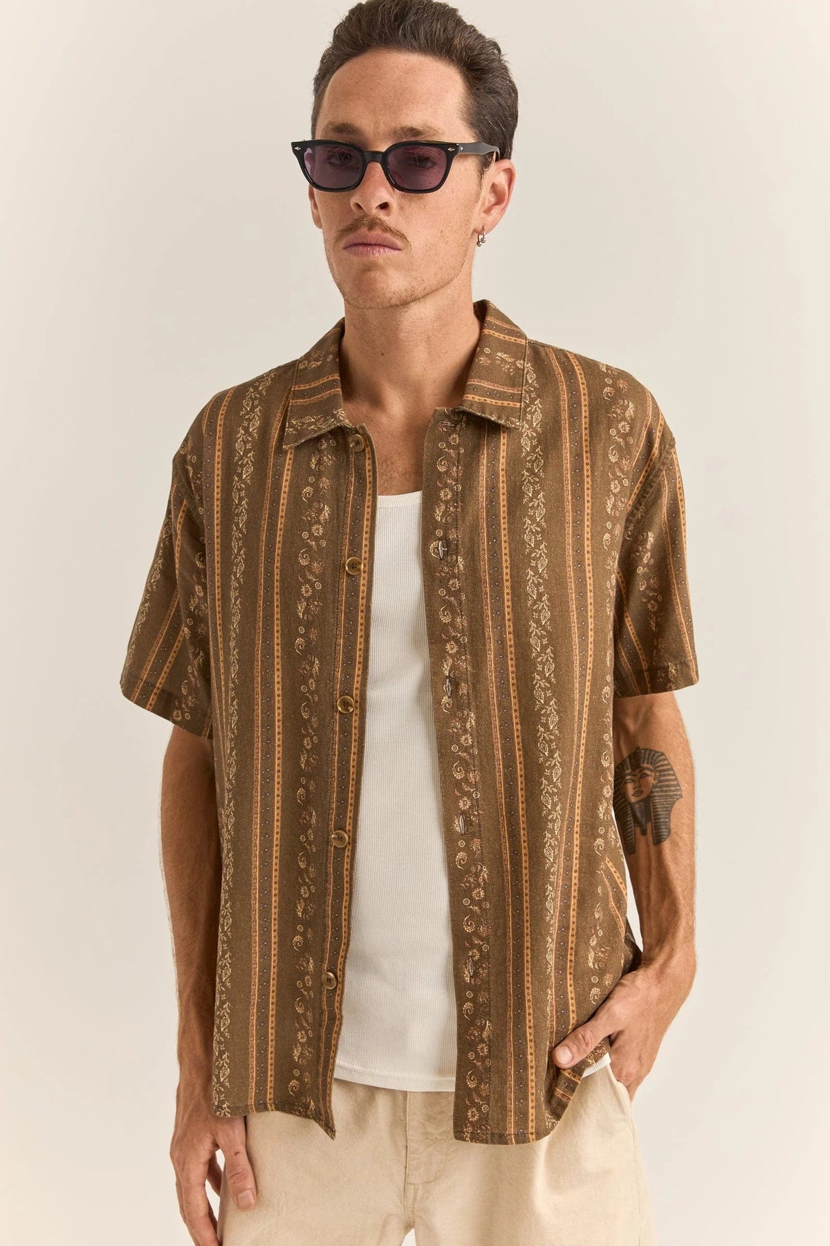 Rhythm Mens Paisley Stripe Short Sleeve Shirt - Tobacco Rhythm Paisley Stripe Short Sleeve Shirt - Tobacco Splash Swimwear Mens Shirt