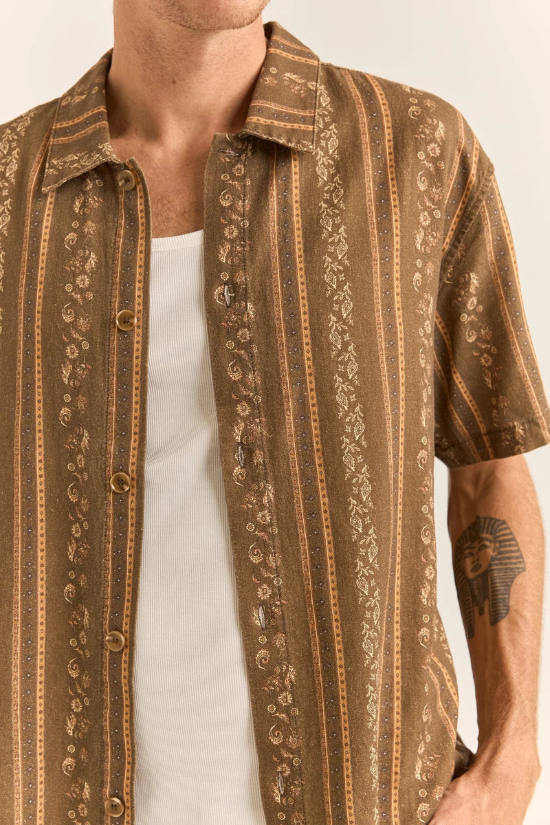 Rhythm Mens Paisley Stripe Short Sleeve Shirt - Tobacco Rhythm Paisley Stripe Short Sleeve Shirt - Tobacco Splash Swimwear Mens Shirt