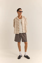 Rhythm Mens Relaxed Check Short Sleeve Shirt - Natural Rhythm Relaxed Check Short Sleeve Shirt - Natural Splash Swimwear Mens Shirt