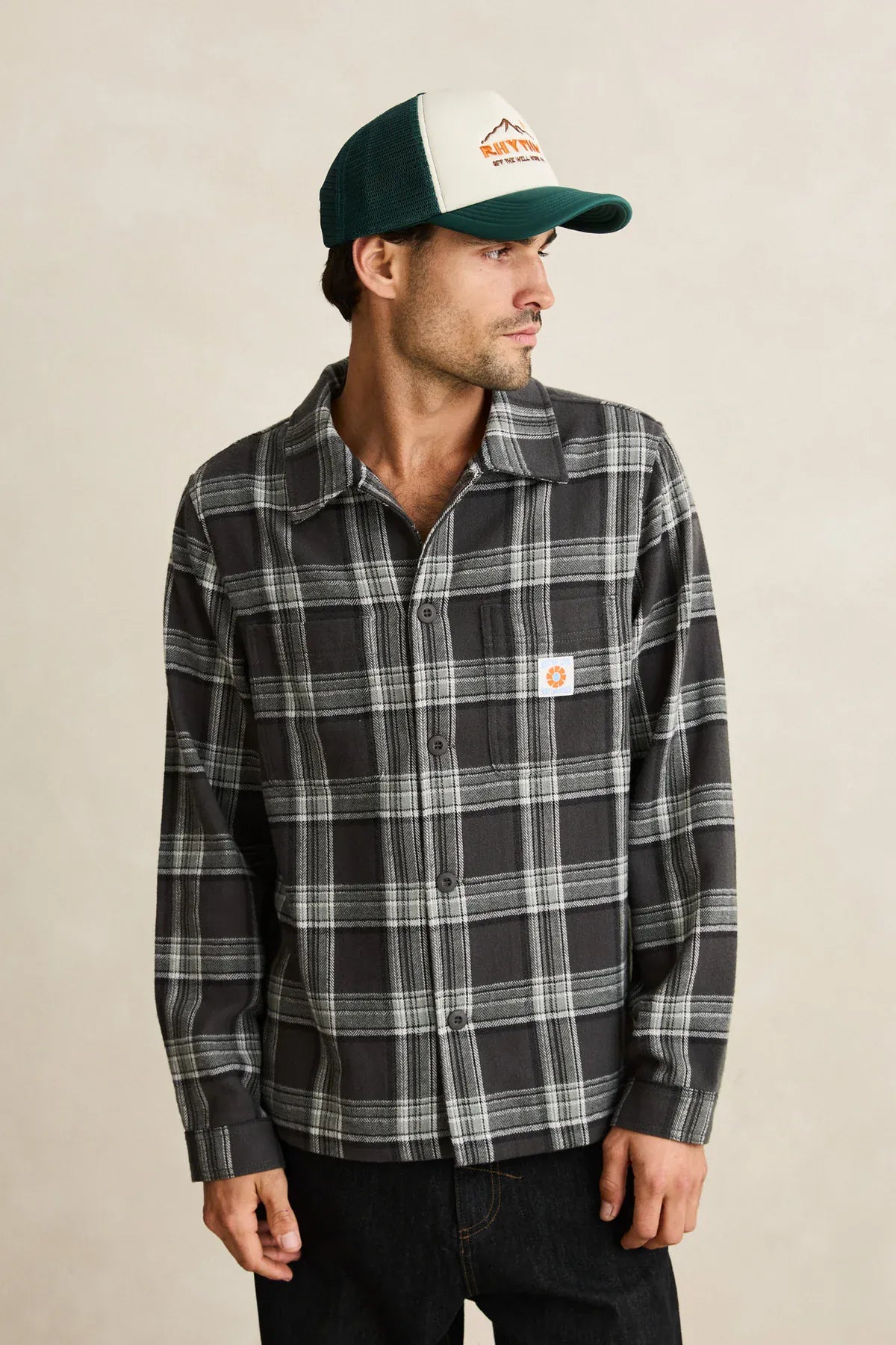 Rhythm Mens Rhythm Alex Check LS Shirt - Forest Rhythm Alex Check LS Shirt - Forest Splash Swimwear Mens Shirt