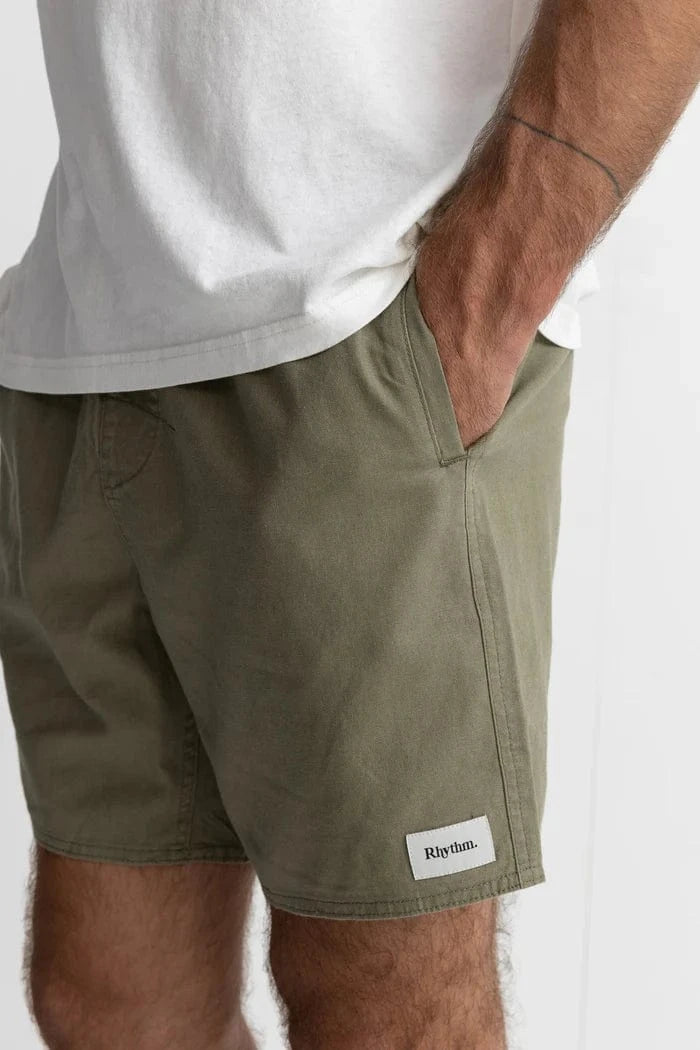 Rhythm Mens Rhythm Classic Linen Jam - Olive Rhythm Classic Linen Jam - Olive Splash Swimwear Mens