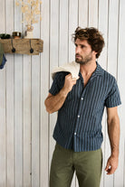 Rhythm Mens Rhythm Crux SS Shirt - Indigo Stripe Rhythm Crux SS Shirt - Indigo Stripe Splash Swimwear Mens Shirt
