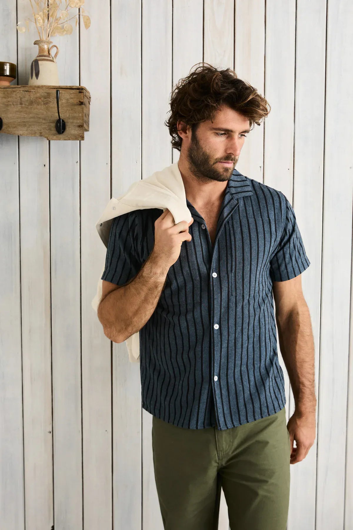 Rhythm Mens Rhythm Crux SS Shirt - Indigo Stripe Rhythm Crux SS Shirt - Indigo Stripe Splash Swimwear Mens Shirt