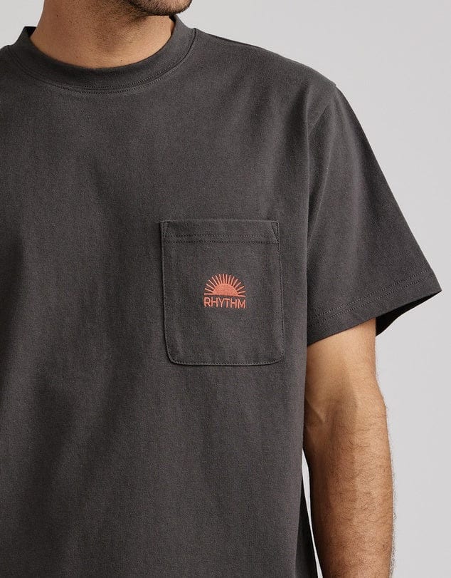 Rhythm Mens Rhythm Heavy Vintage Pocket Emblem SS T-Shirt - Charcoal Rhythm Heavy Vintage Pocket Emblem SS T-Shirt - Charcoal Splash Swimwear Mens