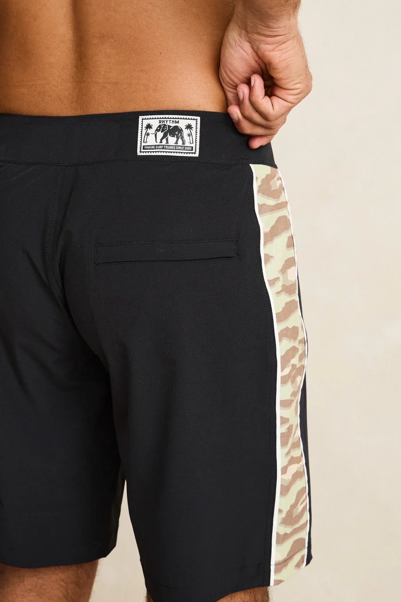 Rhythm Mens Rhythm Leo Camo Trunk - Black Rhythm Leo Camo Trunk - Black Splash Swimwear