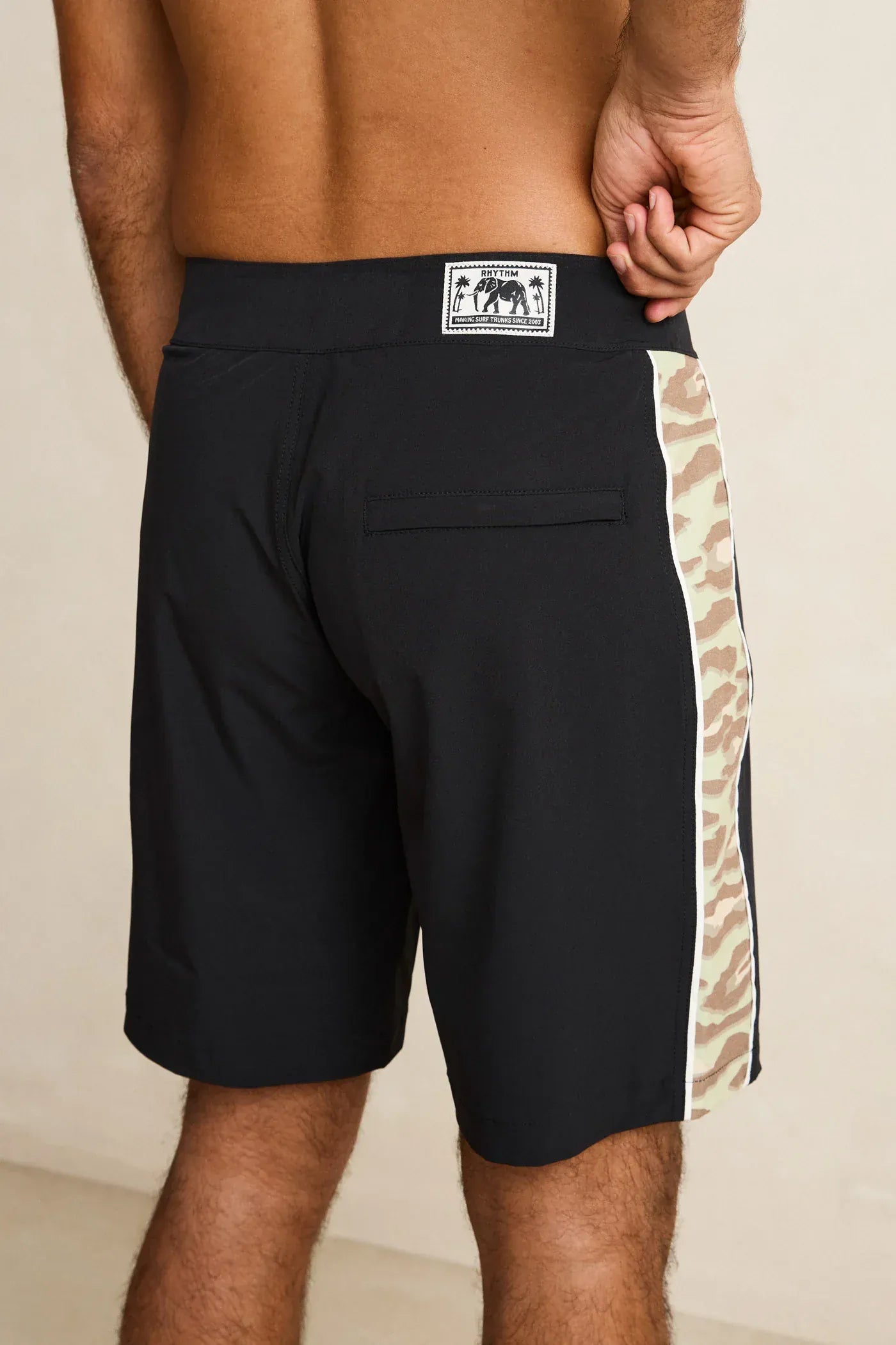 Rhythm Mens Rhythm Leo Camo Trunk - Black Rhythm Leo Camo Trunk - Black Splash Swimwear