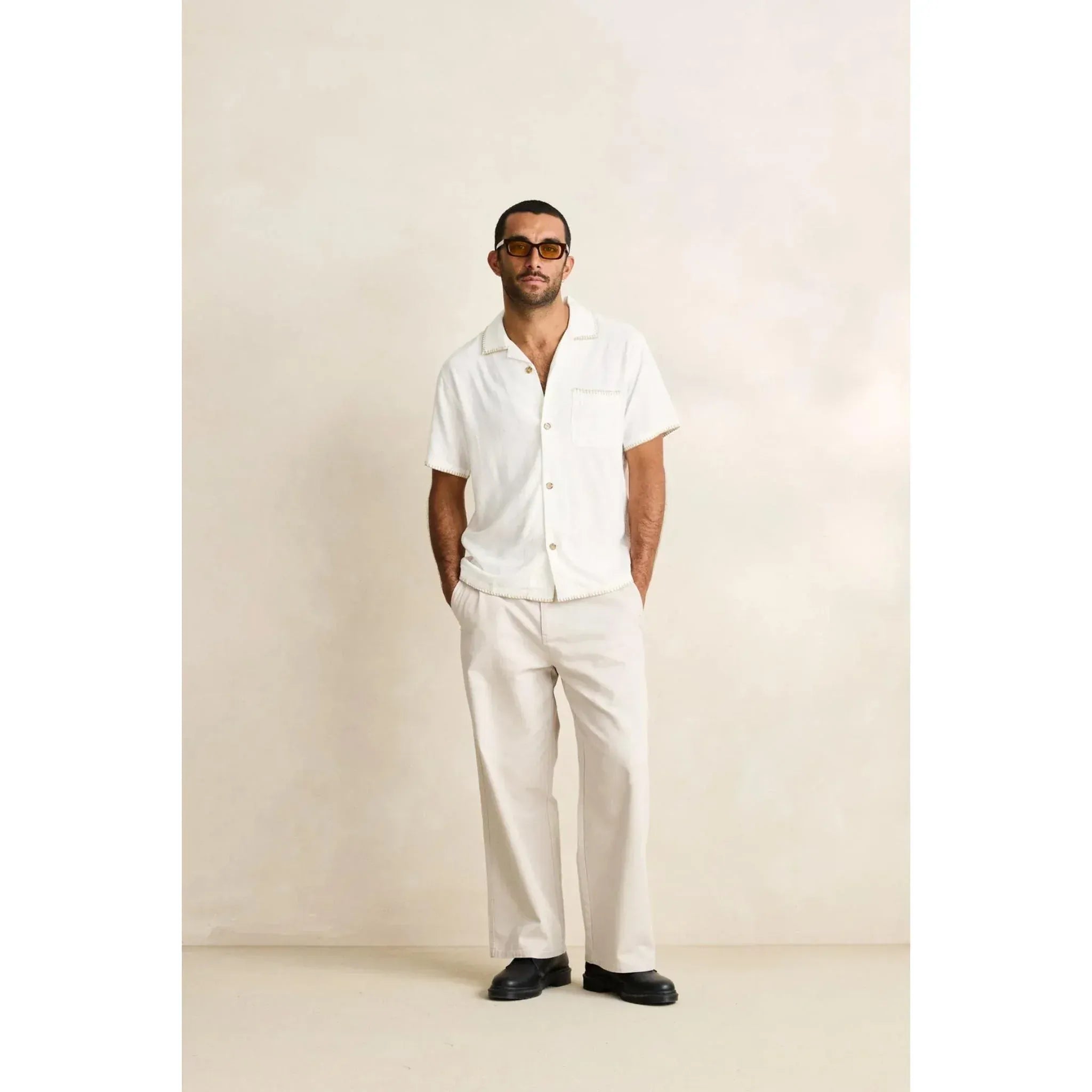 Rhythm Mens Rhythm Linen Whip Stitch Short Sleeved Shirt - Vintage White Rhythm Linen Whip Stitch Short Sleeved Shirt - Vintage White Splash Swimwear