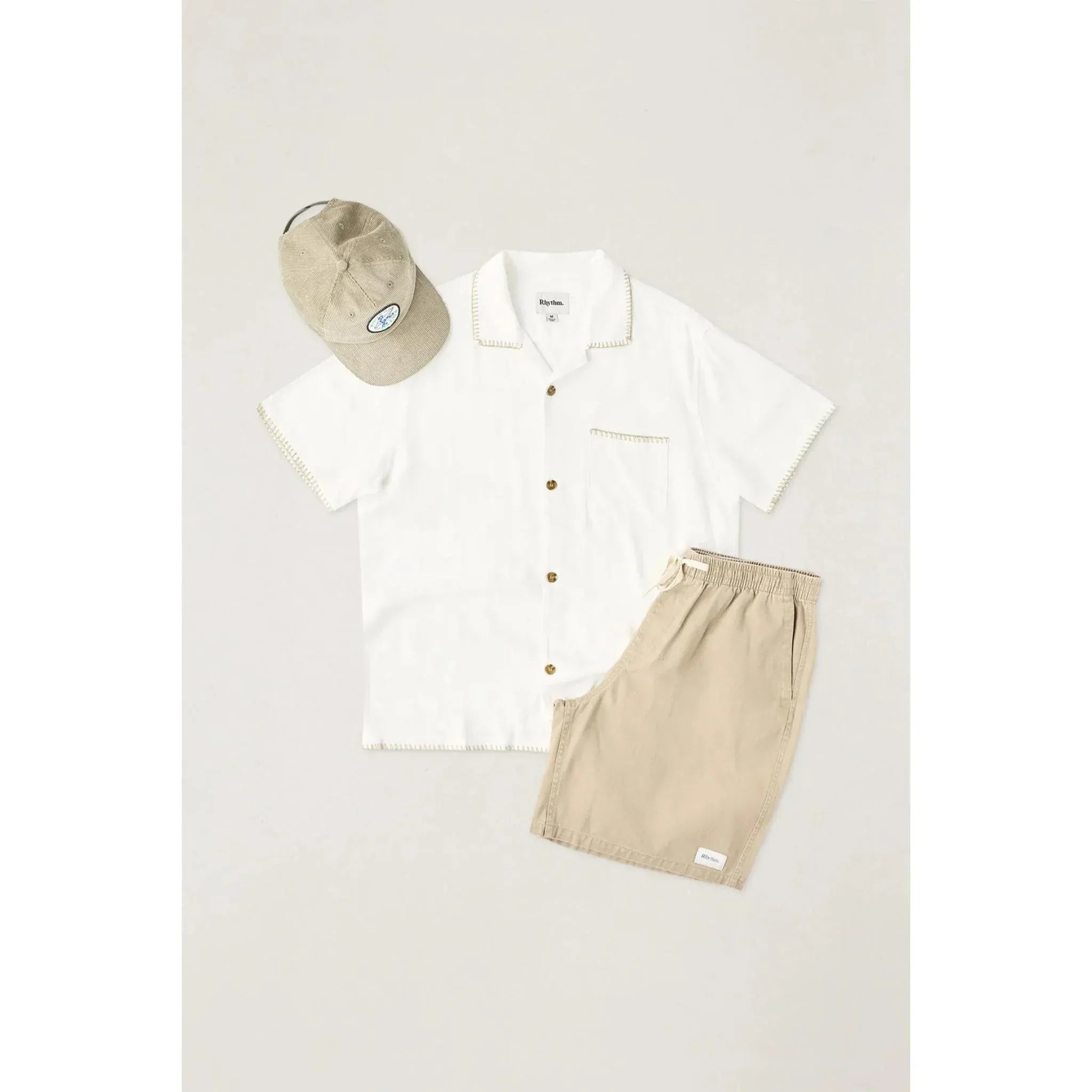 Rhythm Mens Rhythm Linen Whip Stitch Short Sleeved Shirt - Vintage White Rhythm Linen Whip Stitch Short Sleeved Shirt - Vintage White Splash Swimwear