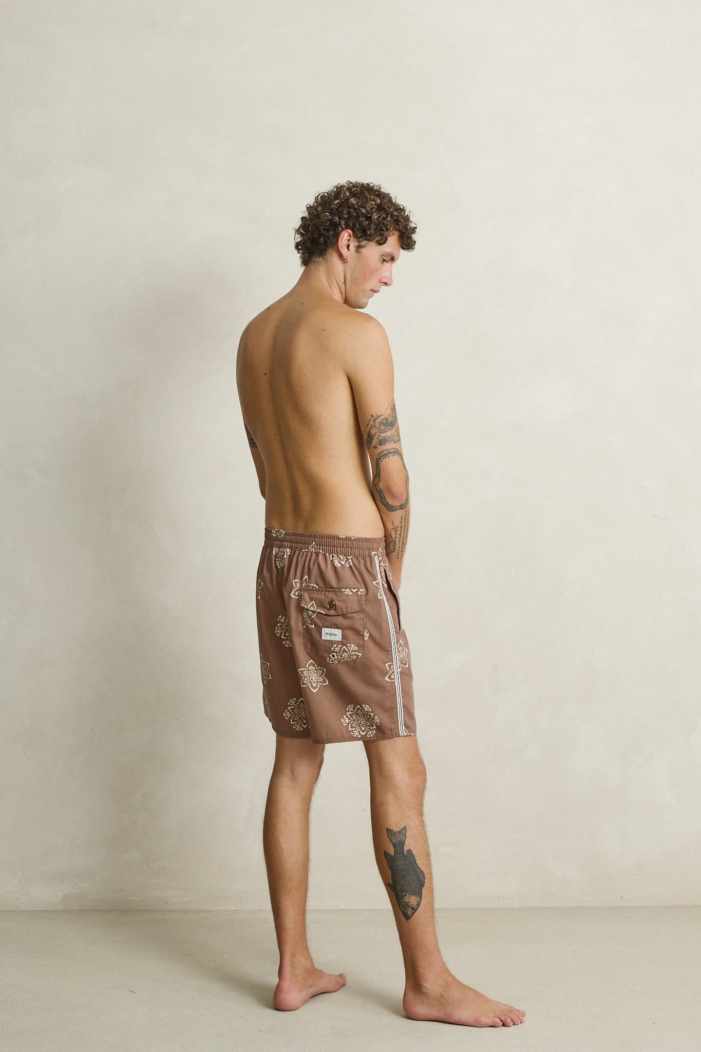 Rhythm Mens Rhythm Mens Heritage Doily Beach Short - Oak Rhythm Mens Heritage Doily Beach Short Oak Splash Swimwear Mens Shorts