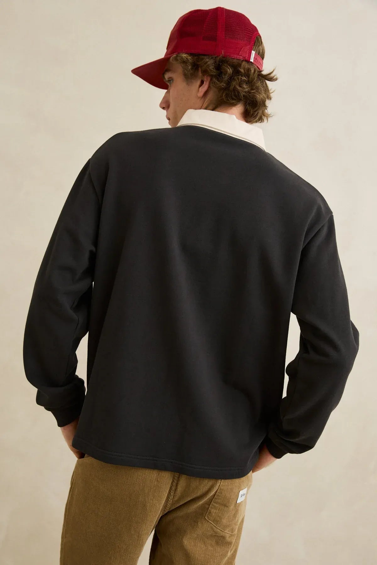 Rhythm Mens Rhythm Mens Koa Vintage Rugby LS Polo - Black Rhythm Mens Koa Vintage Rugby LS Polo - Black Splash Swimwear Mens Clothing