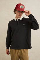 Rhythm Mens Rhythm Mens Koa Vintage Rugby LS Polo - Black Rhythm Mens Koa Vintage Rugby LS Polo - Black Splash Swimwear Mens Clothing