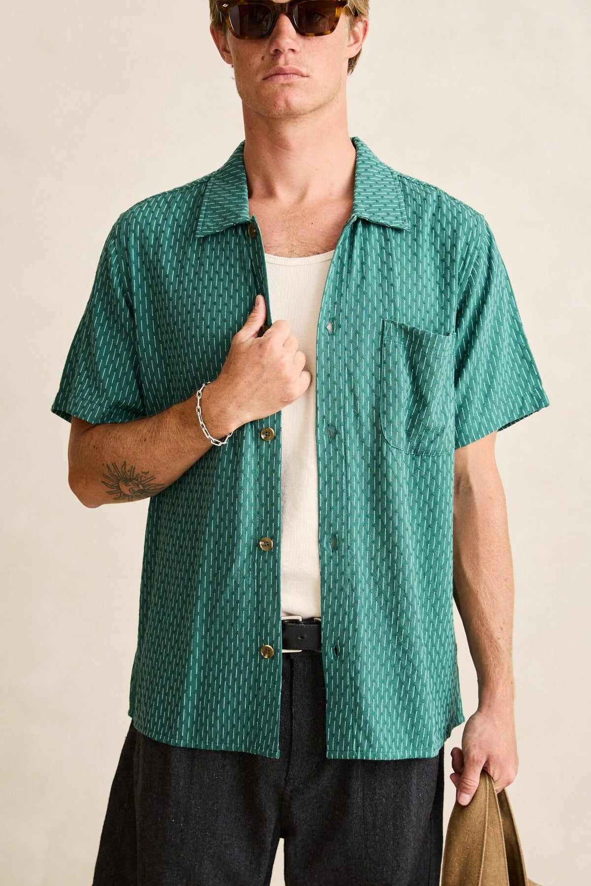 Rhythm Mens Rhythm Mens Linen Float Stitch SS Shirt - Pine CD25M-WT57-PIN-S Rhythm Mens Linen Float Stitch SS Shirt Pine Splash Swimwear Mens Shirt S 9360397408270