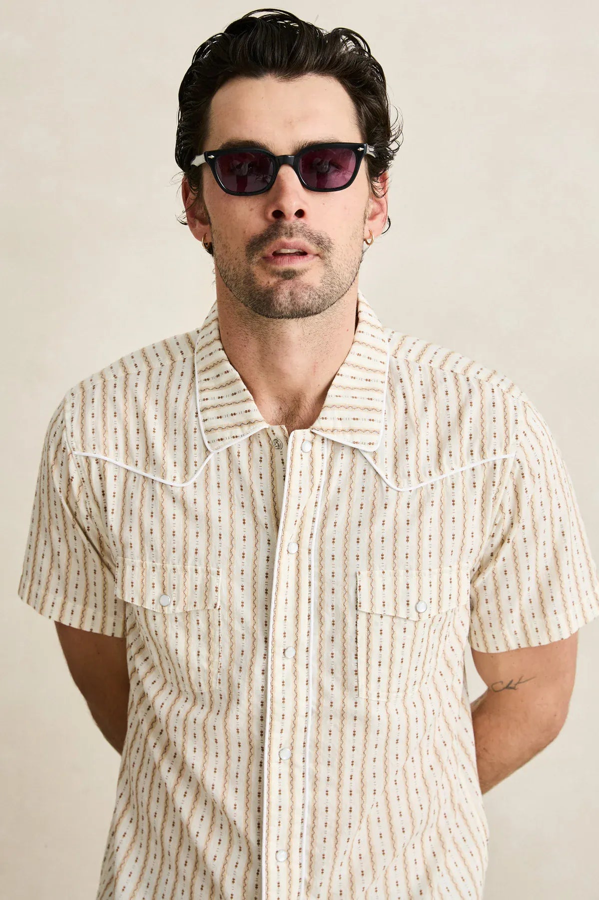 Rhythm Mens Rhythm Mens Lone Pine Stripe SS Shirt - Natural Rhythm Mens Lone Pine Stripe SS Shirt - Natural Splash Swimwear Mens Shirt