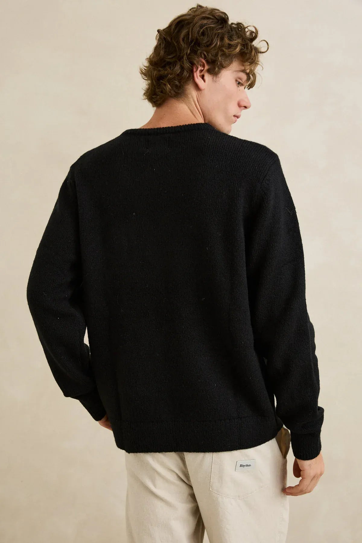 Rhythm Mens Rhythm Mens Mohair Stripe Knit - Black Rhythm Mens Mohair Stripe Knit - Black Splash Swimwear Mens Clothing