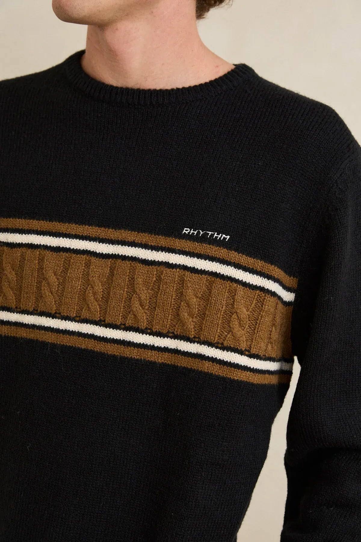 Rhythm Mens Rhythm Mens Mohair Stripe Knit - Black Rhythm Mens Mohair Stripe Knit - Black Splash Swimwear Mens Clothing