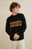 Rhythm Mens Rhythm Mens Mohair Stripe Knit - Black Rhythm Mens Mohair Stripe Knit - Black Splash Swimwear Mens Clothing