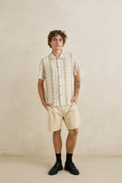 Rhythm Mens Rhythm Mens Paisley Stripe SS Shirt - Natural Rhythm Mens Paisley Stripe SS Shirt - Natural Splash Swimwear Mens Shirt