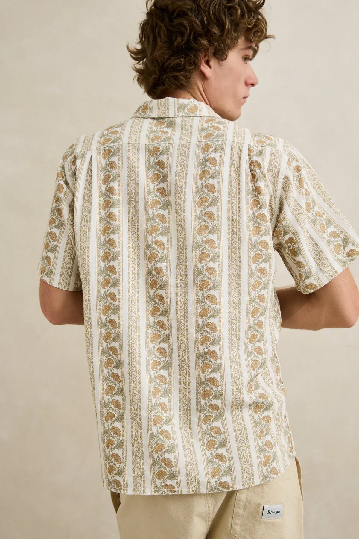 Rhythm Mens Rhythm Mens Paisley Stripe SS Shirt - Natural Rhythm Mens Paisley Stripe SS Shirt - Natural Splash Swimwear Mens Shirt