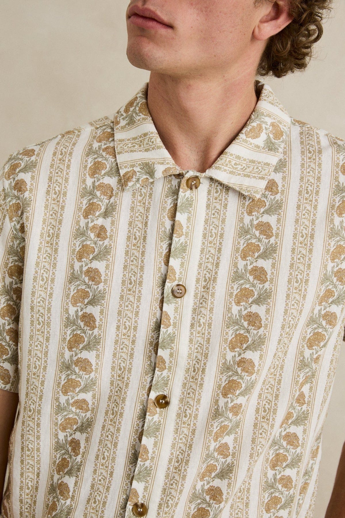 Rhythm Mens Rhythm Mens Paisley Stripe SS Shirt - Natural Rhythm Mens Paisley Stripe SS Shirt - Natural Splash Swimwear Mens Shirt