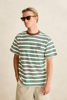 Rhythm Mens Rhythm Mens Peace Sun Vintage Stripe SS T-Shirt - White Rhythm Mens Peace Sun Vintage Stripe SS T-Shirt White Splash Swimwear Mens Tee