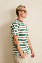 Rhythm Mens Rhythm Mens Peace Sun Vintage Stripe SS T-Shirt - White Rhythm Mens Peace Sun Vintage Stripe SS T-Shirt White Splash Swimwear Mens Tee