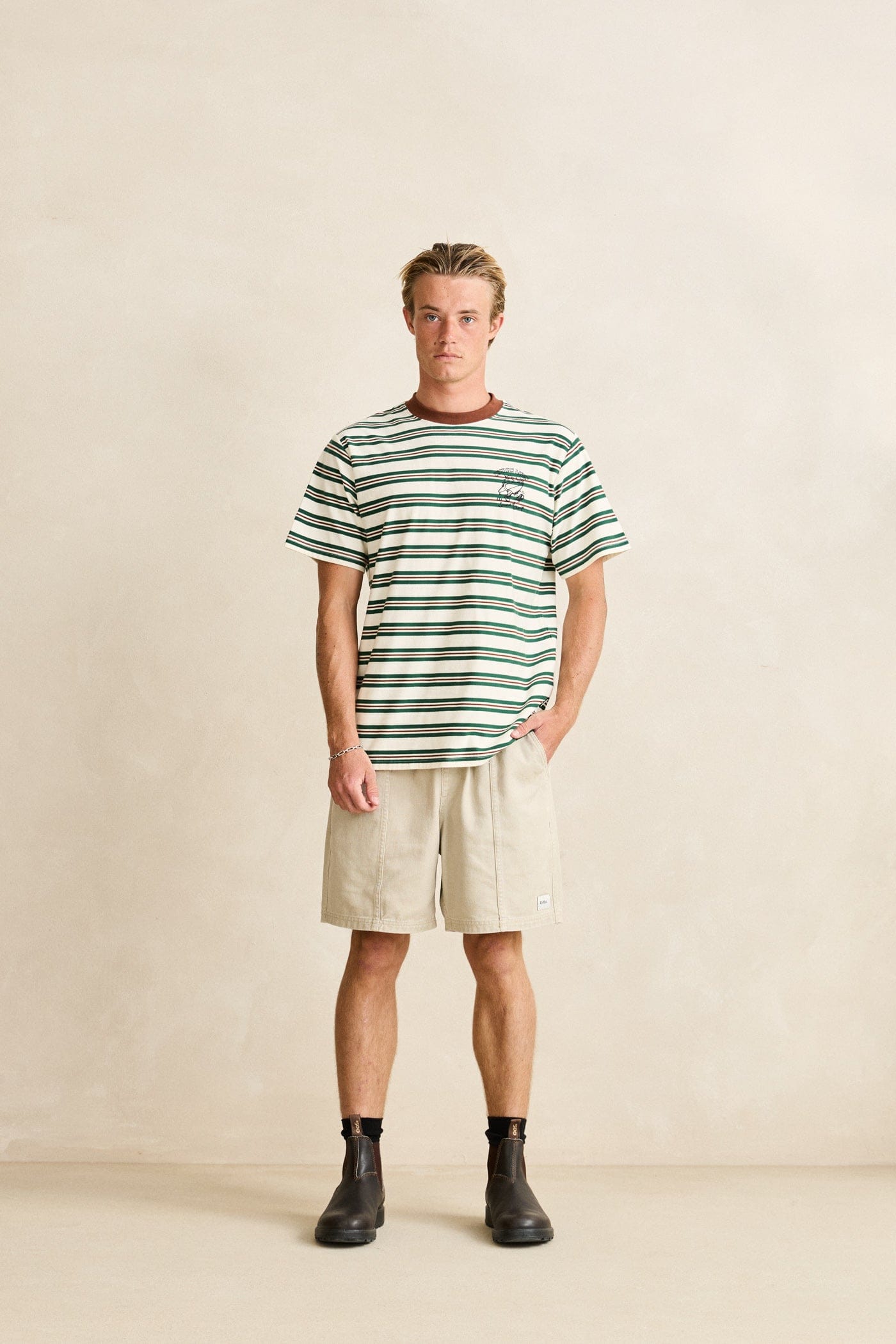 Rhythm Mens Rhythm Mens Peace Sun Vintage Stripe SS T-Shirt - White Rhythm Mens Peace Sun Vintage Stripe SS T-Shirt White Splash Swimwear Mens Tee