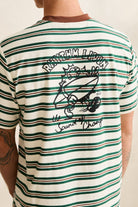 Rhythm Mens Rhythm Mens Peace Sun Vintage Stripe SS T-Shirt - White Rhythm Mens Peace Sun Vintage Stripe SS T-Shirt White Splash Swimwear Mens Tee