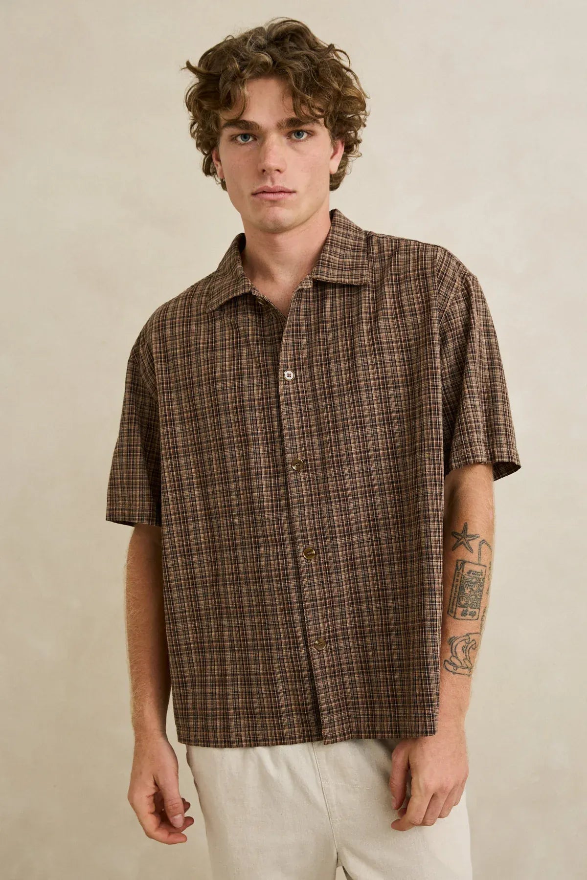 Rhythm Mens Rhythm Mens Relaxed Brady Check SS Shirt - Coffee Rhythm Mens Relaxed Brady Check SS Shirt - Coffee Splash Swimwear Mens Shirt