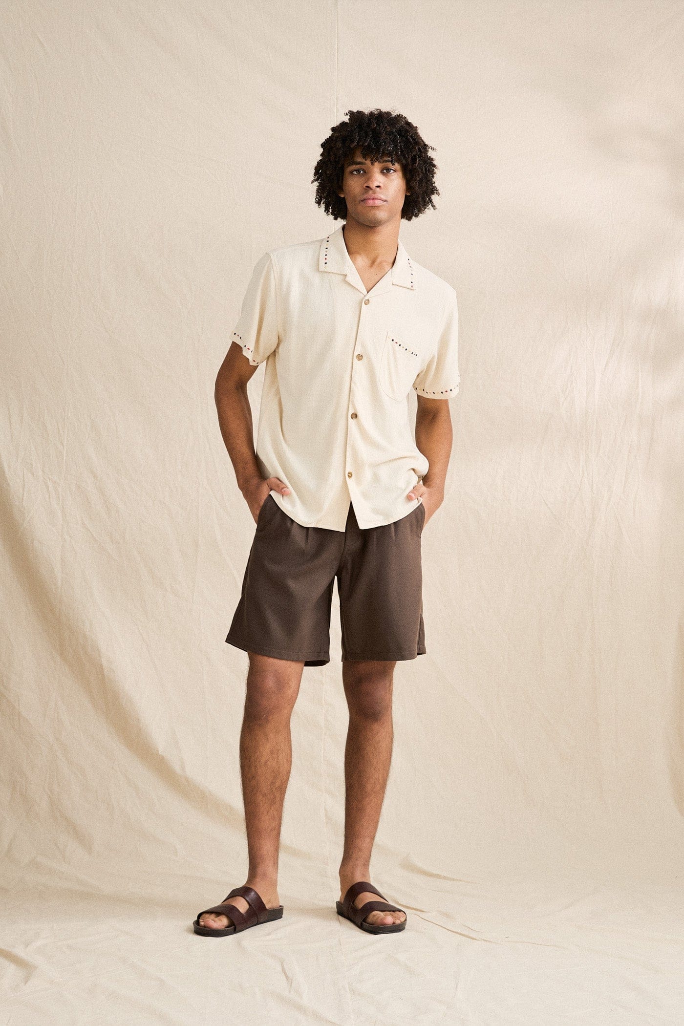 Rhythm Mens Rhythm Mens Rollie SS Shirt - Natural Rhythm Mens Rollie SS Shirt Natural Splash Swimwear Mens Shirt