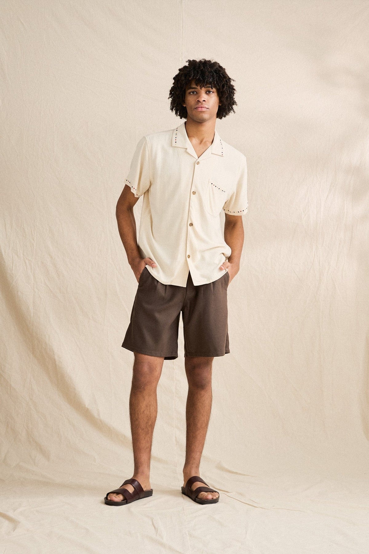 Rhythm Mens Rhythm Mens Rollie SS Shirt - Natural Rhythm Mens Rollie SS Shirt Natural Splash Swimwear Mens Shirt