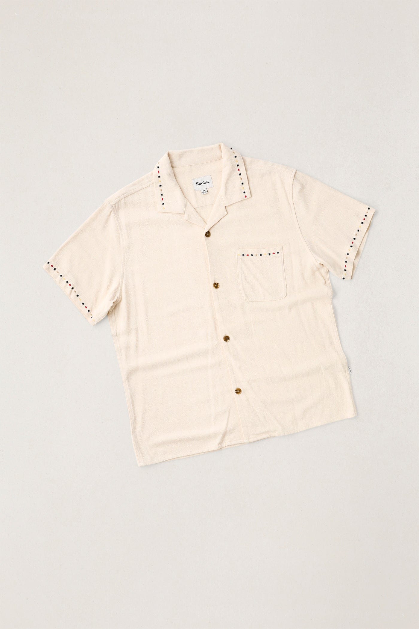 Rhythm Mens Rhythm Mens Rollie SS Shirt - Natural Rhythm Mens Rollie SS Shirt Natural Splash Swimwear Mens Shirt