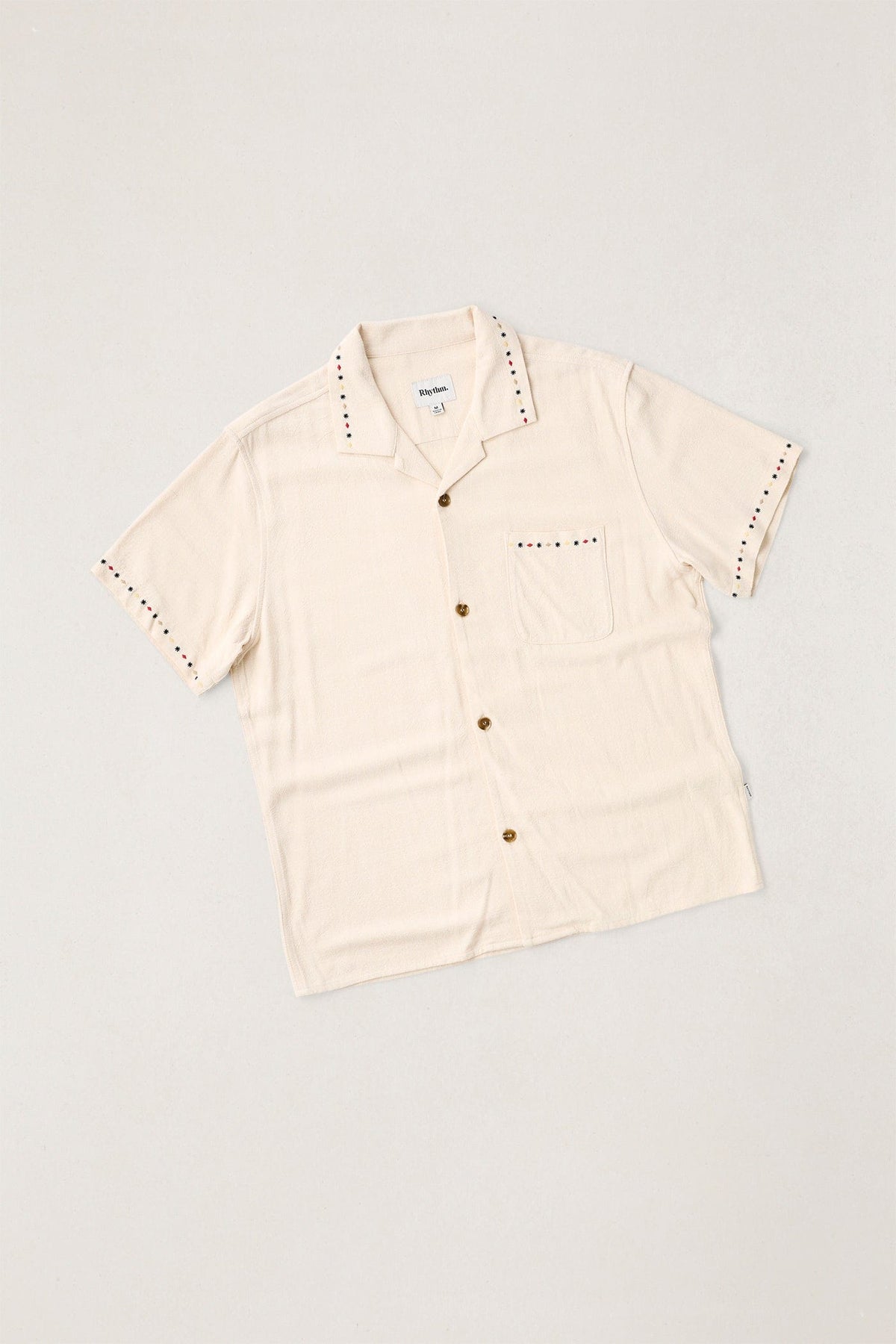 Rhythm Mens Rhythm Mens Rollie SS Shirt - Natural Rhythm Mens Rollie SS Shirt Natural Splash Swimwear Mens Shirt