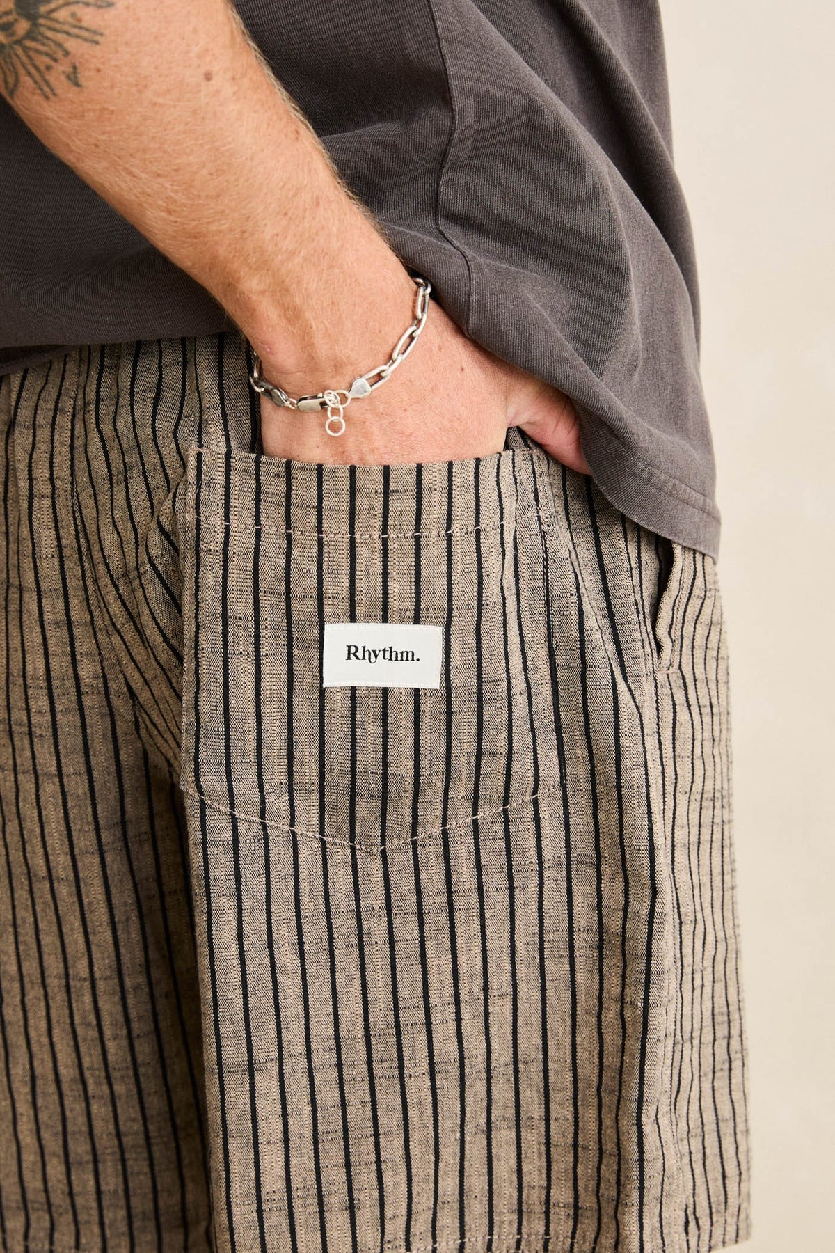 Rhythm Mens Rhythm Mens Texture Stripe Jam - Natural Rhythm Mens Texture Stripe Jam Natural Splash Swimwear Mens Shorts