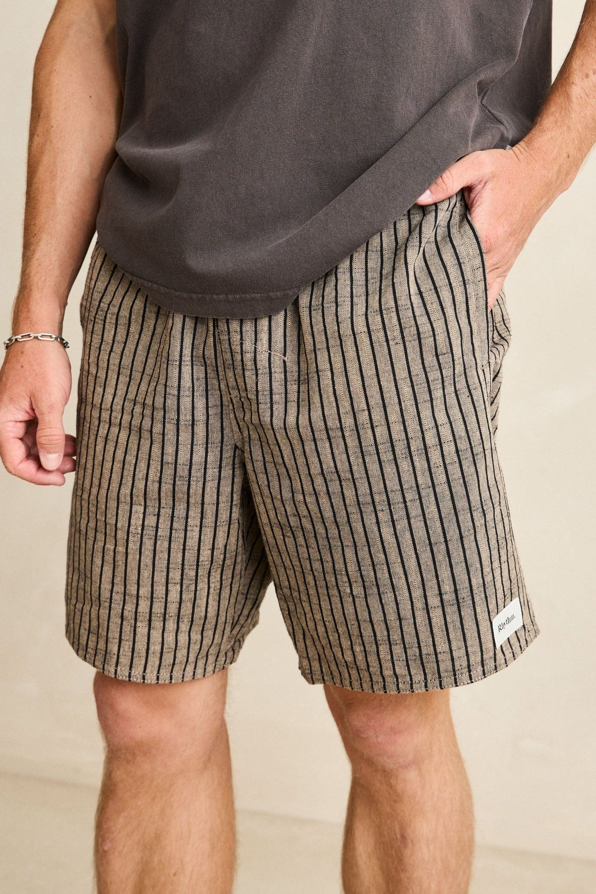 Rhythm Mens Rhythm Mens Texture Stripe Jam - Natural Rhythm Mens Texture Stripe Jam Natural Splash Swimwear Mens Shorts