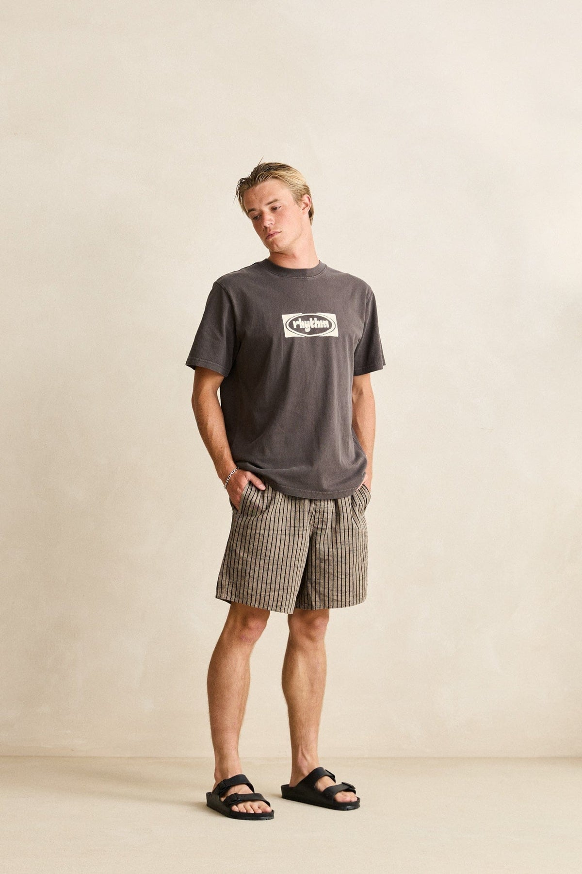 Rhythm Mens Rhythm Mens Texture Stripe Jam - Natural Rhythm Mens Texture Stripe Jam Natural Splash Swimwear Mens Shorts