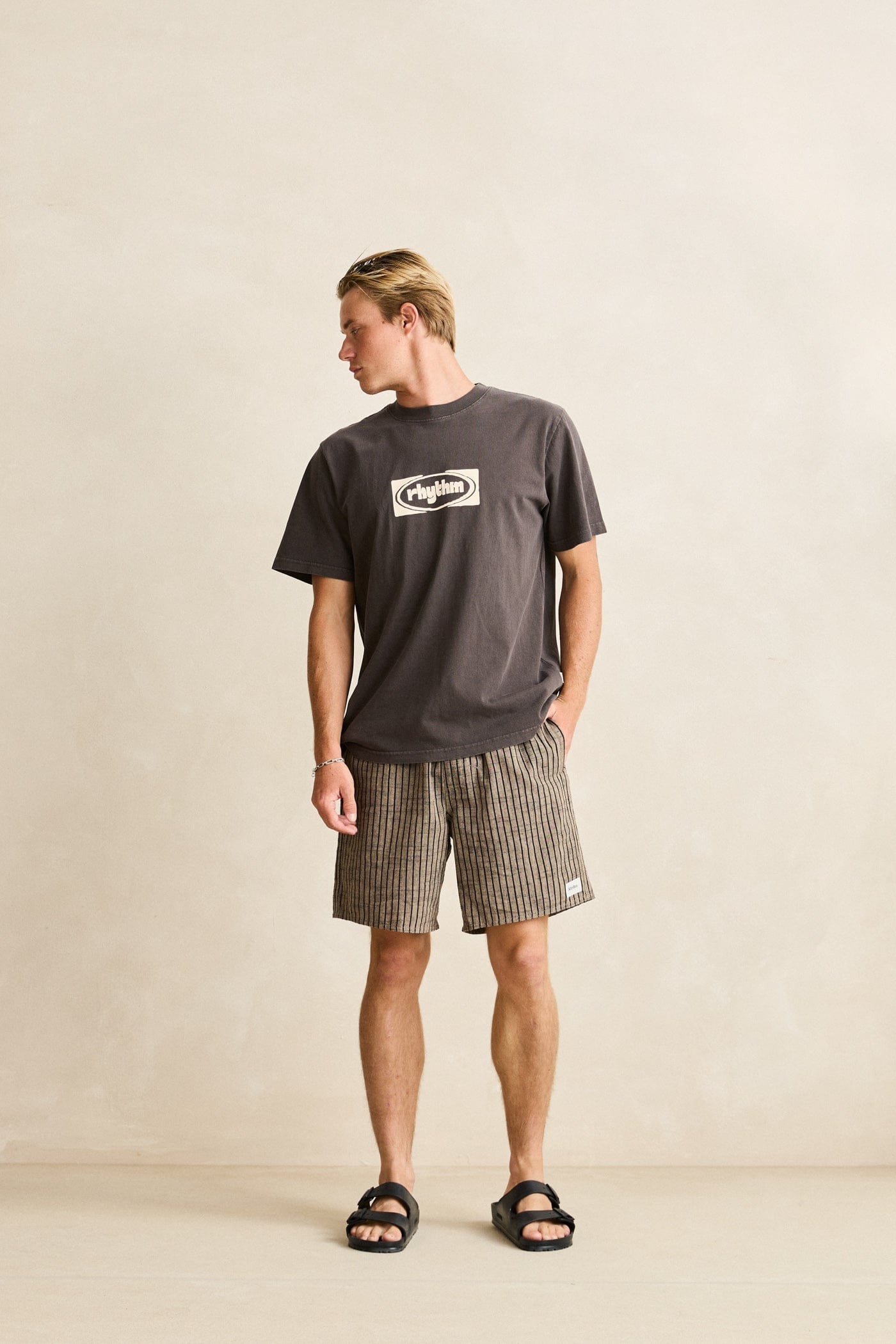 Rhythm Mens Rhythm Mens Texture Stripe Jam - Natural Rhythm Mens Texture Stripe Jam Natural Splash Swimwear Mens Shorts