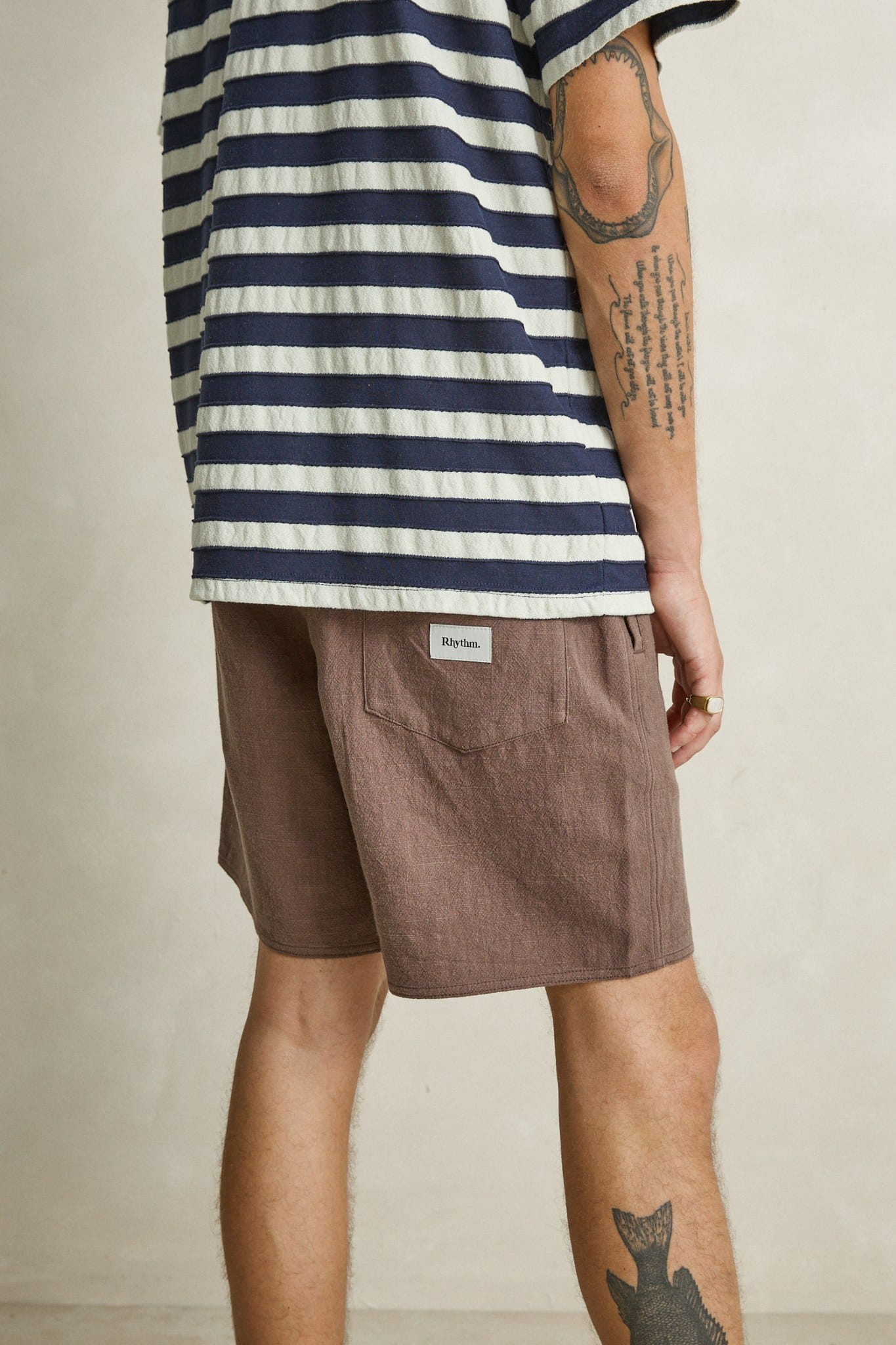 Rhythm Mens Rhythm Mens Textured Linen Jam - Chocolate Rhythm Mens Textured Linen Jam Chocolate Splash Swimwear Mens Shorts