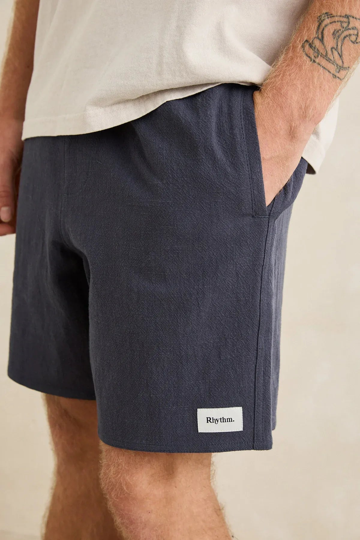 Rhythm Mens Rhythm Mens Textured Linen Jam - Navy Rhythm Mens Textured Linen Jam - Navy Splash Swimwear Mens Shorts