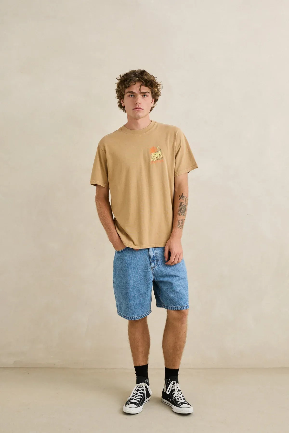 Rhythm Mens Rhythm Mens Tiger Vintage SS T-shirt - Sand Rhythm Mens Tiger Vintage SS T-shirt - Sand Splash Swimwear Mens Tee