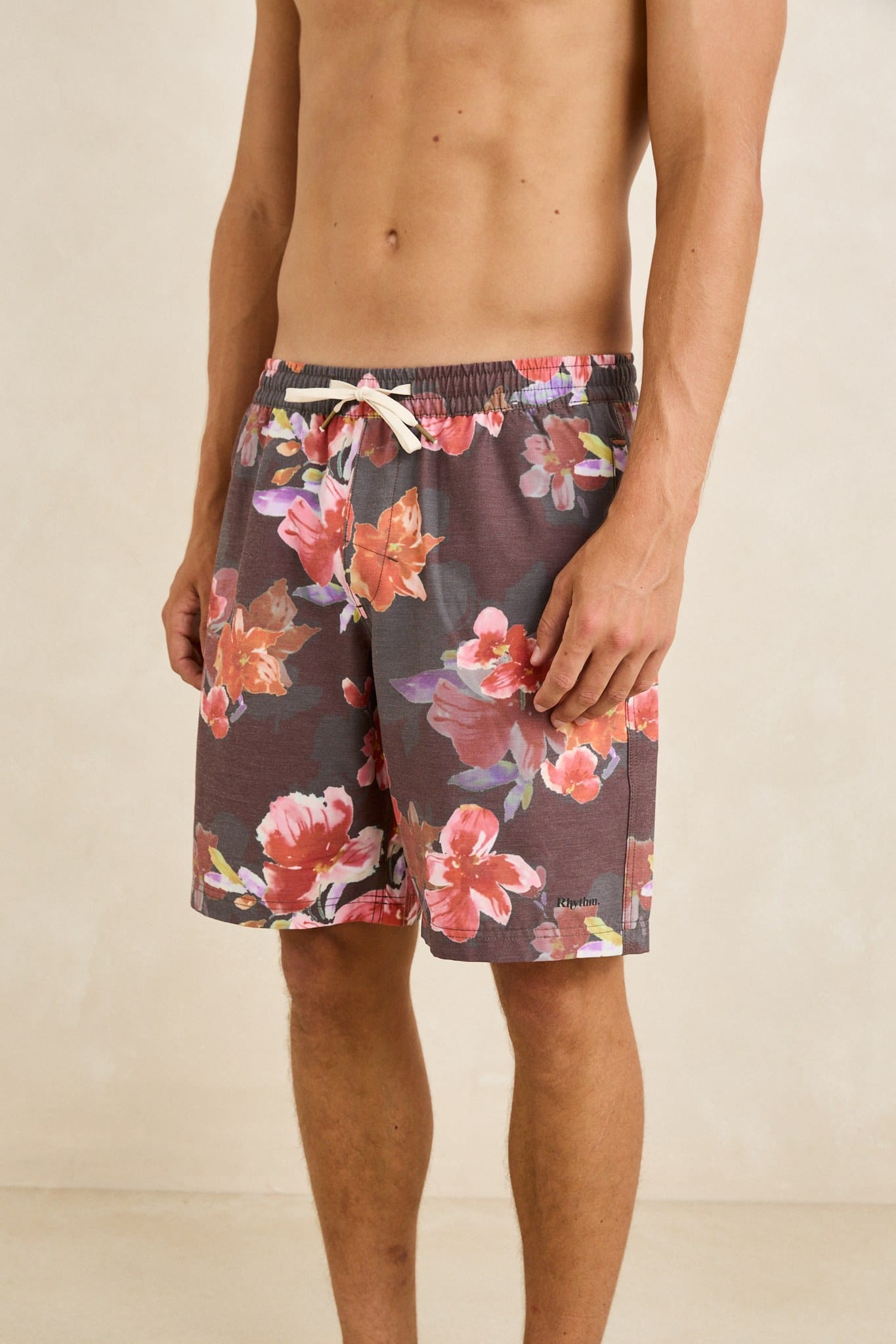 Rhythm Mens Rhythm Mens Tropical Floral Beach Short - Chocolate CD25M-JA64-CHO-30 Rhythm Mens Tropical Floral Beach Short Chocolate Splash Swimwear Mens Shorts 30 9360397457964