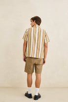 Rhythm Mens Rhythm Mens Vacation Stripe SS Shirt - Sand Rhythm Mens Vacation Stripe SS Shirt Sand Splash Swimwear Mens Shirt