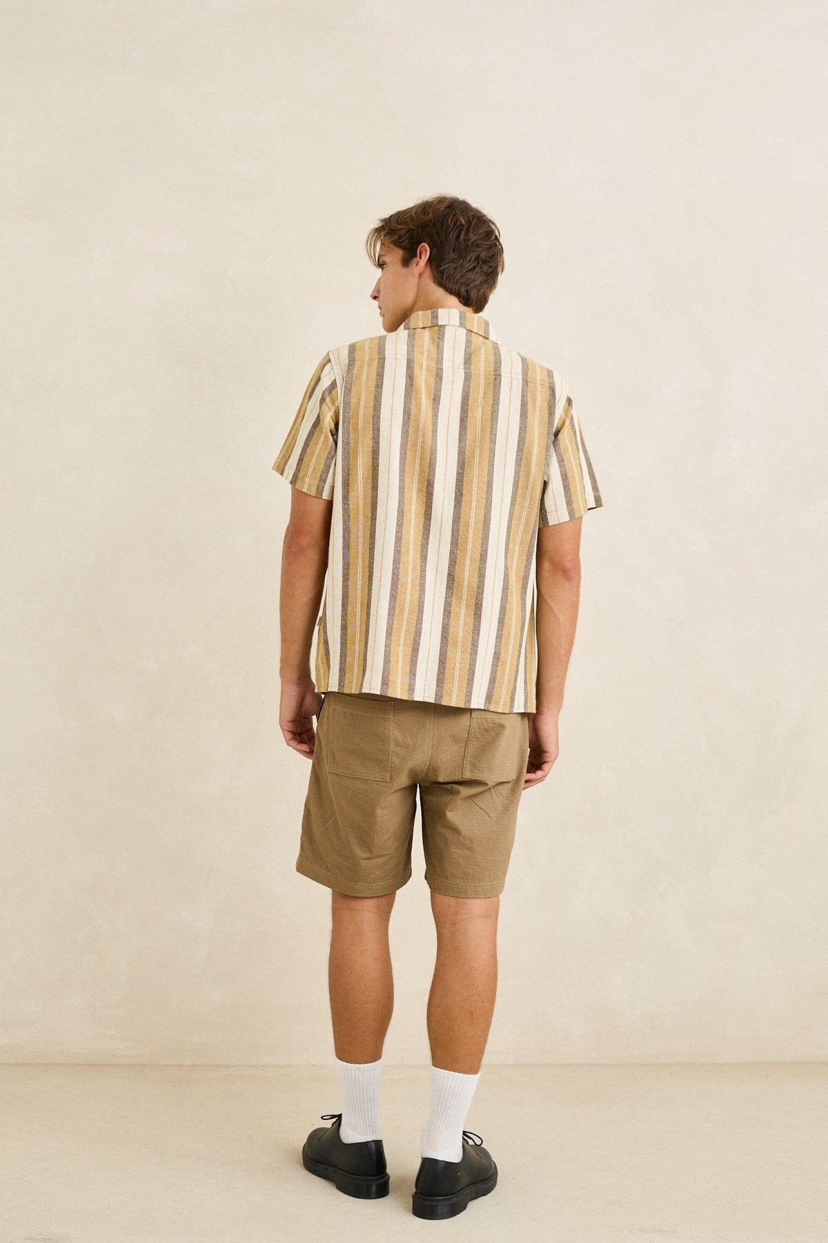 Rhythm Mens Rhythm Mens Vacation Stripe SS Shirt - Sand Rhythm Mens Vacation Stripe SS Shirt Sand Splash Swimwear Mens Shirt