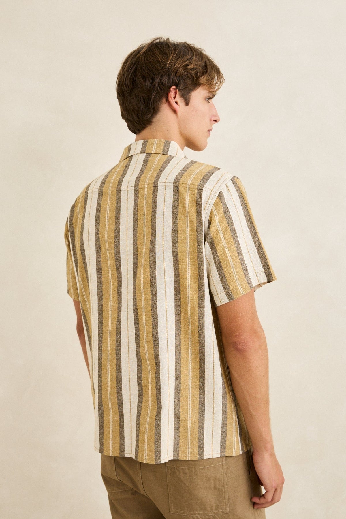 Rhythm Mens Rhythm Mens Vacation Stripe SS Shirt - Sand Rhythm Mens Vacation Stripe SS Shirt Sand Splash Swimwear Mens Shirt