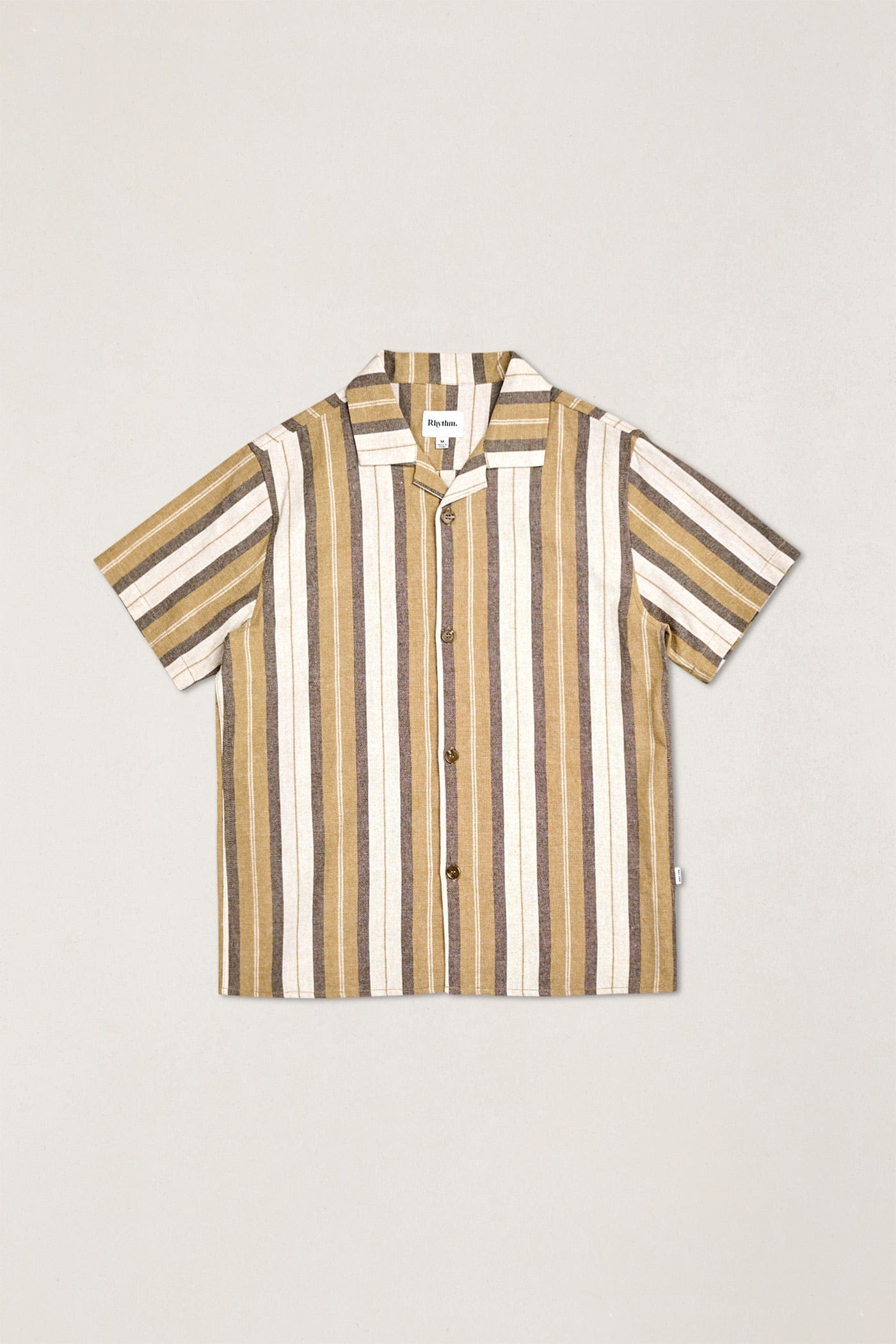 Rhythm Mens Rhythm Mens Vacation Stripe SS Shirt - Sand Rhythm Mens Vacation Stripe SS Shirt Sand Splash Swimwear Mens Shirt