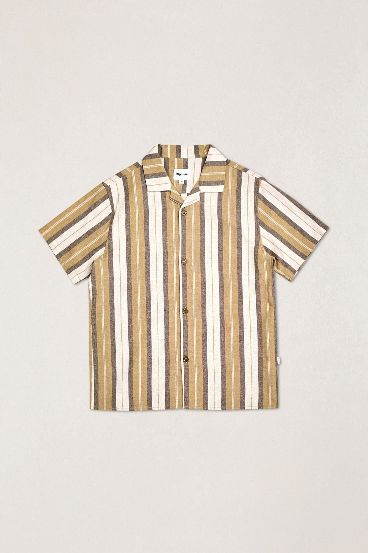 Rhythm Mens Rhythm Mens Vacation Stripe SS Shirt - Sand Rhythm Mens Vacation Stripe SS Shirt Sand Splash Swimwear Mens Shirt