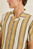 Rhythm Mens Rhythm Mens Vacation Stripe SS Shirt - Sand Rhythm Mens Vacation Stripe SS Shirt Sand Splash Swimwear Mens Shirt